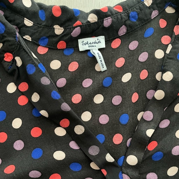 Splendid Super Soft Polka Dot Half Button Henley Style Blouse - Picture 6 of 7